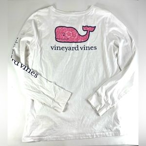 Vineyard Vines White Longsleeve Tee Tshirt Medium Logo PRINT On Sleeve